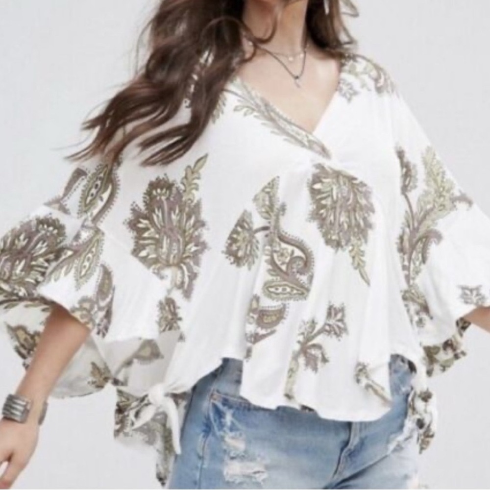 Free People Floral Print V-Neck Women Top